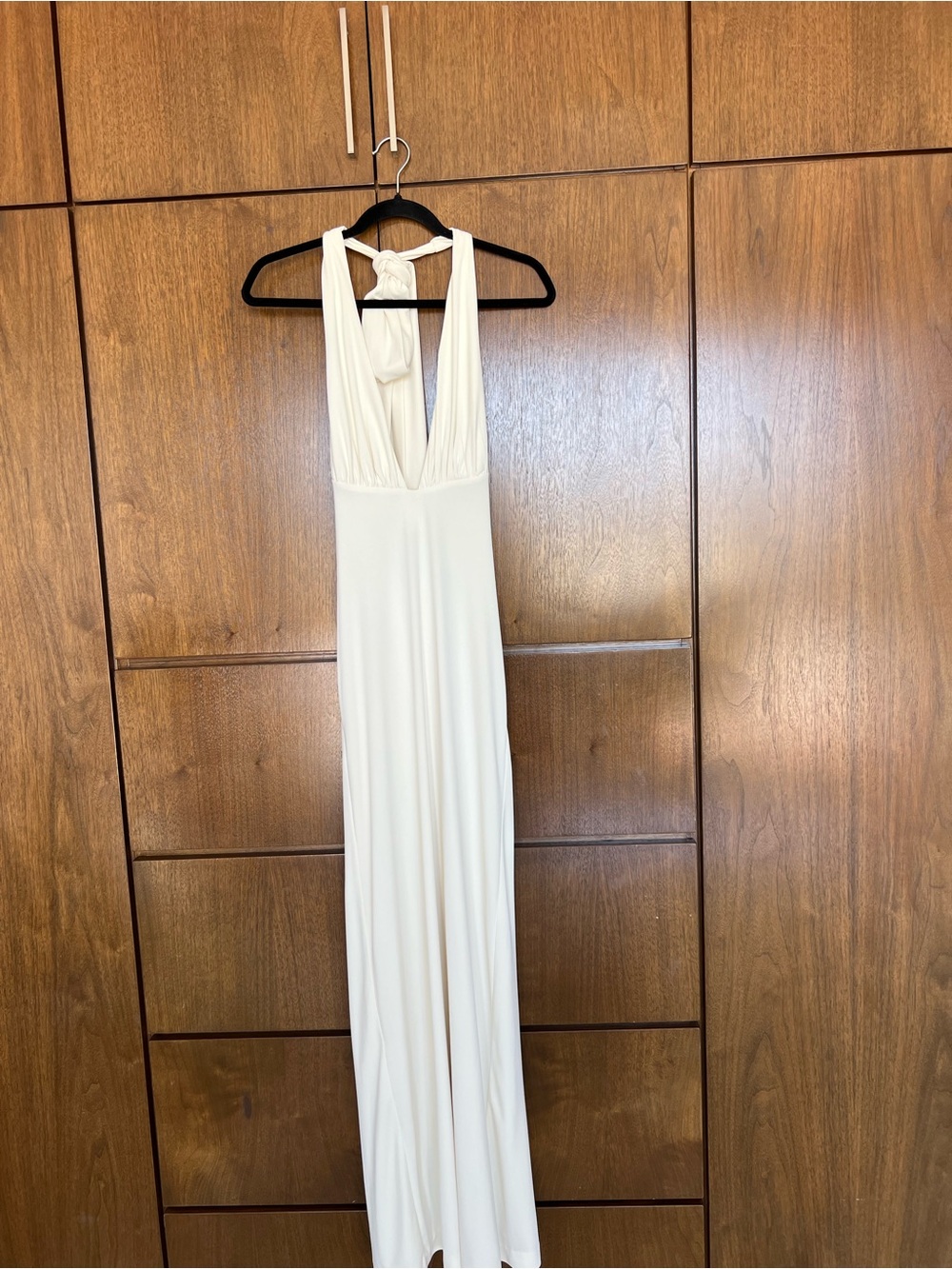 Cream Backless Halter Maxi Dress